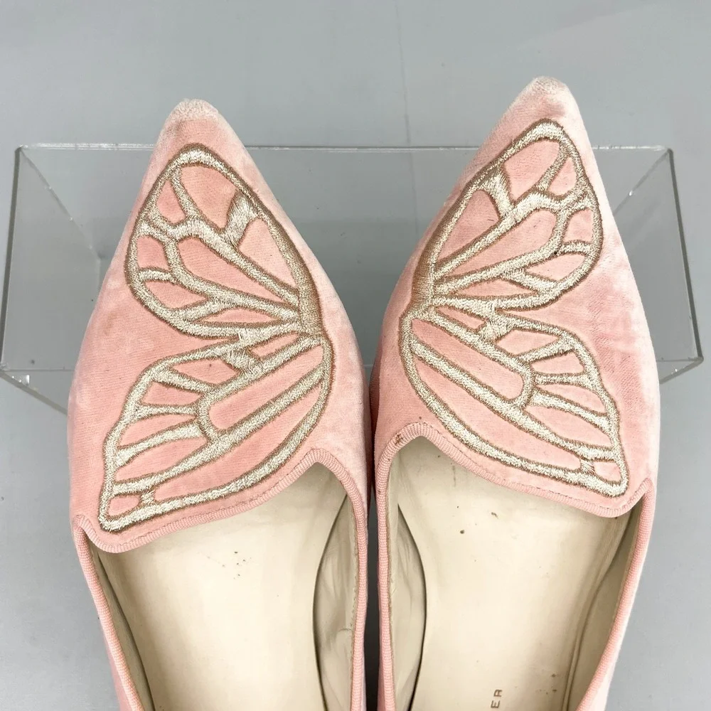 Sophia Webster Bibi Butterfly Pink Velvet Pointed Toe Ballet Flats Womens 39 8.5 - Picture 9 of 12